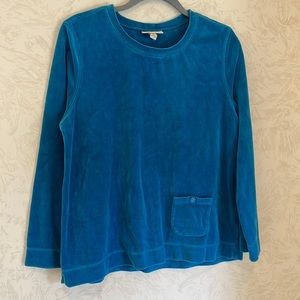 Appleseed's Dark Turquoise Velour Long Sleeve Crewneck Top Size L